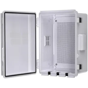 Electrical Junction Box, Ventilated Design, Cable Grommets, Indoor/Outdoor Use with Mounting Panel & Hinged Cover. Waterproof IP 65. (Grey Cover, 11.8"x7.9"x5.1")