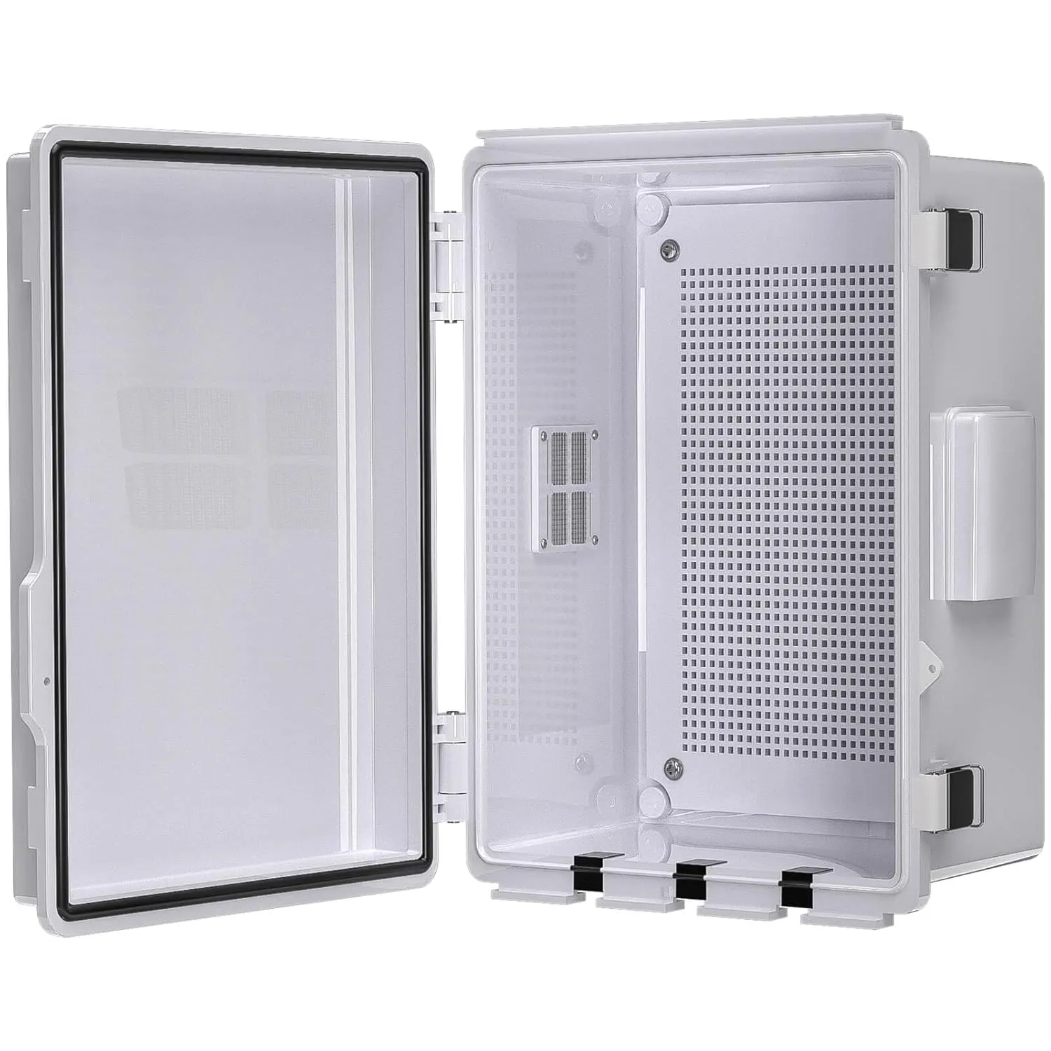Electrical Junction Box, Ventilated Design, Cable Grommets, Indoor/Outdoor Use with Mounting Panel & Hinged Cover. Waterproof IP 65. (Grey Cover, 11.8"x7.9"x5.1")