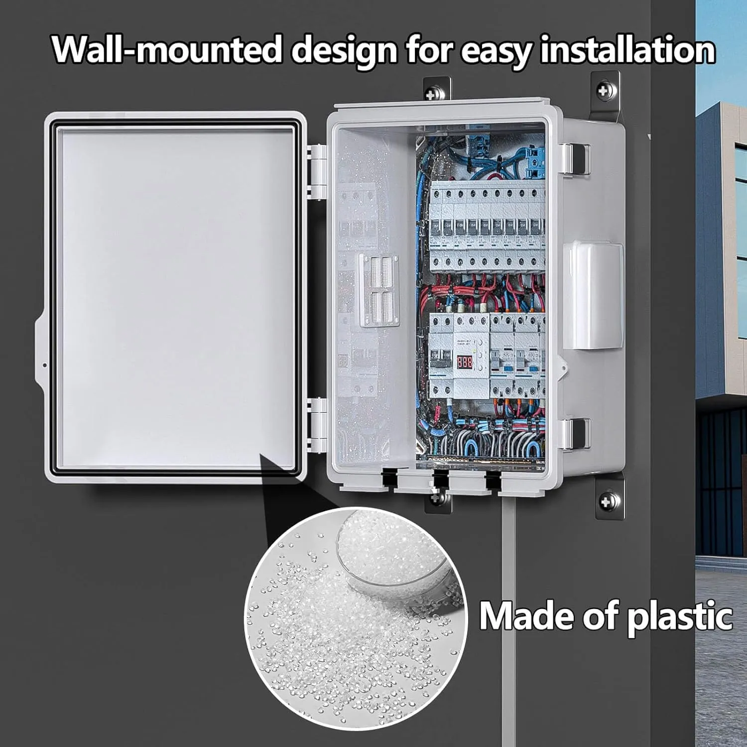 Electrical Junction Box, Ventilated Design, Cable Grommets, Indoor/Outdoor Use with Mounting Panel & Hinged Cover. Waterproof IP 65. (Grey Cover, 11.8"x7.9"x5.1")