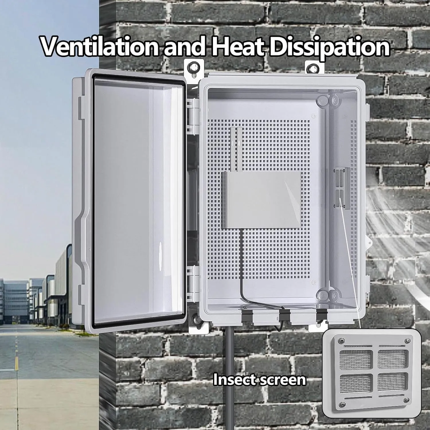 Electrical Junction Box, Ventilated Design, Cable Grommets, Indoor/Outdoor Use with Mounting Panel & Hinged Cover. Waterproof IP 65. (Grey Cover, 11.8"x7.9"x5.1")