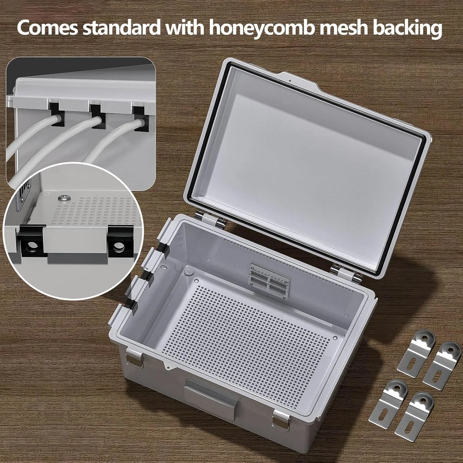 Electrical Junction Box, Ventilated Design, Cable Grommets, Indoor/Outdoor Use with Mounting Panel & Hinged Cover. Waterproof IP 65. (Grey Cover, 11.8"x7.9"x5.1")