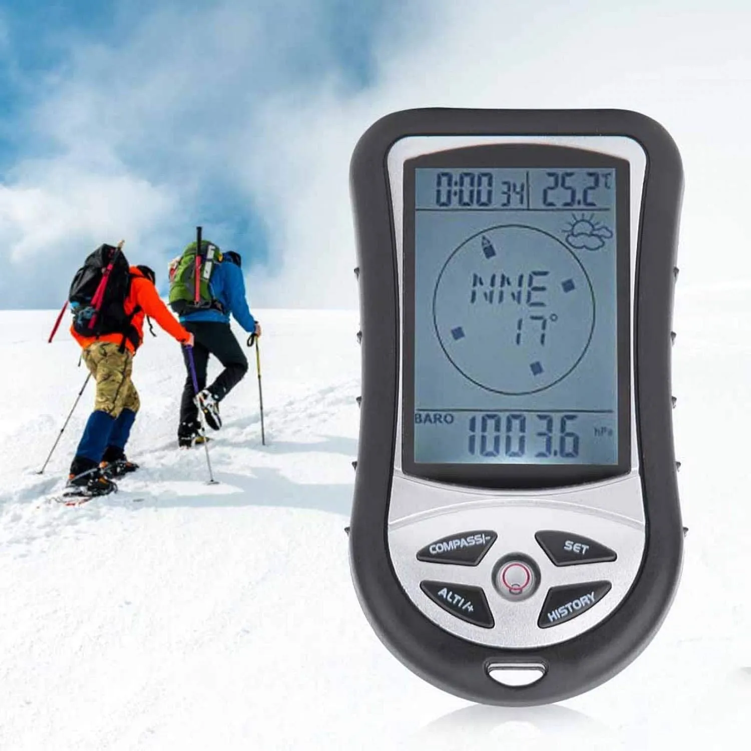 Electronic Altitude Meter, 8 in 1 Handheld Altitude Gauge, Blue LED Backlight Thermometer, Electronic Navigation Mountaineering Equipment