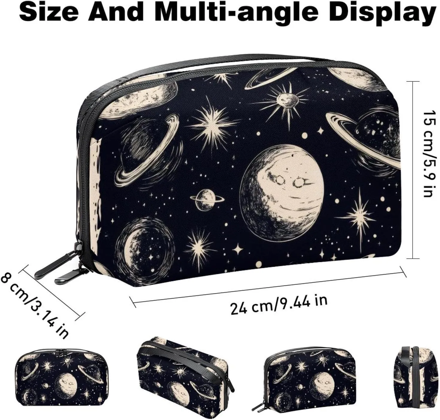 Electronics Organizer, Planets and Moons Universe Small Travel Cable Organizer Carrying Bag, Compact Tech Case Bag for Electronic Accessories, Cords, Charger, USB, Hard Drives
