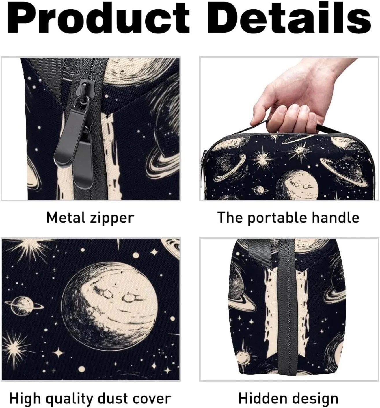 Electronics Organizer, Planets and Moons Universe Small Travel Cable Organizer Carrying Bag, Compact Tech Case Bag for Electronic Accessories, Cords, Charger, USB, Hard Drives