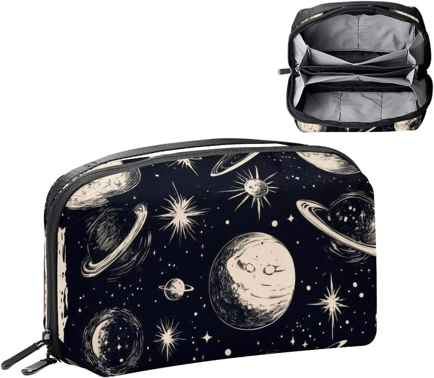 Electronics Organizer, Planets and Moons Universe Small Travel Cable Organizer Carrying Bag, Compact Tech Case Bag for Electronic Accessories, Cords, Charger, USB, Hard Drives