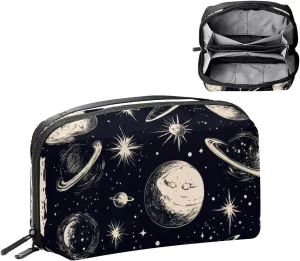 Electronics Organizer, Planets and Moons Universe Small Travel Cable Organizer Carrying Bag, Compact Tech Case Bag for Electronic Accessories, Cords, Charger, USB, Hard Drives