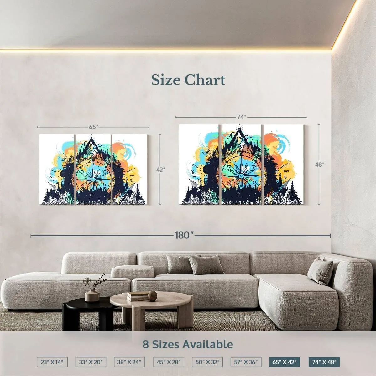 Elephant Stock - Mountain Hiking Compass Wall Art - Horizontal Multi Panel Canvas - 3 Piece Living Room Wall Decor - Digital Art Hobbies And Lifestyle Multi Piece Wall Art - White And Blue Decor - 65" x 42"