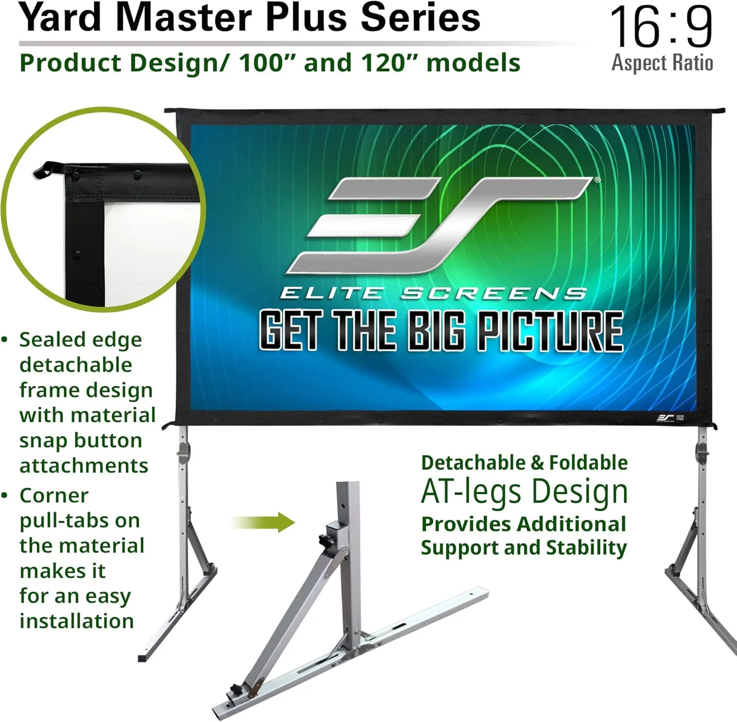 Elite Screens Yard Master Plus, 100-INCH 16:9, 8K 4K Ultra HD 3D Ready Indoor/Outdoor Portable Home Movie Theater Projector Screen, Front Projection - OMS100H2PLUS | US Based Company 2-YEAR WARRANTY