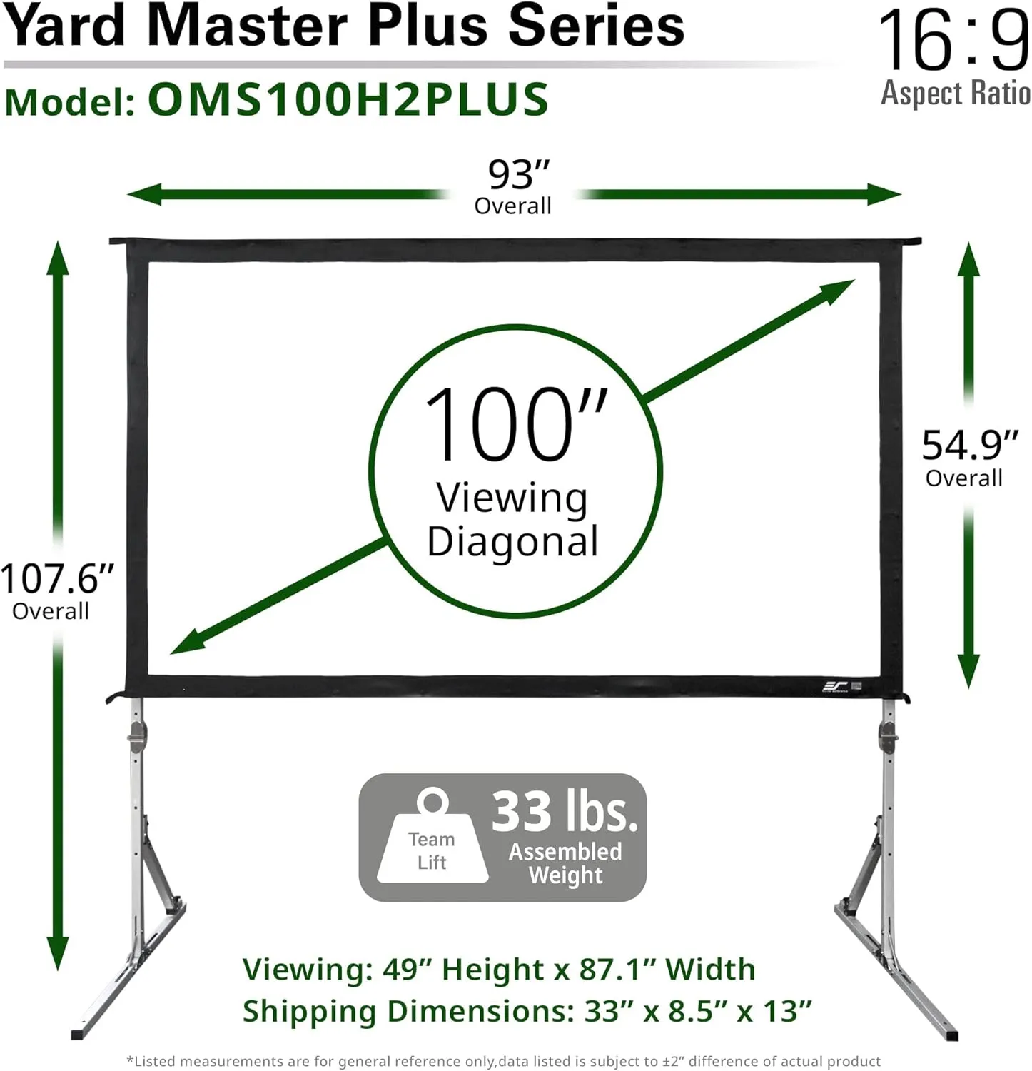 Elite Screens Yard Master Plus, 100-INCH 16:9, 8K 4K Ultra HD 3D Ready Indoor/Outdoor Portable Home Movie Theater Projector Screen, Front Projection - OMS100H2PLUS | US Based Company 2-YEAR WARRANTY