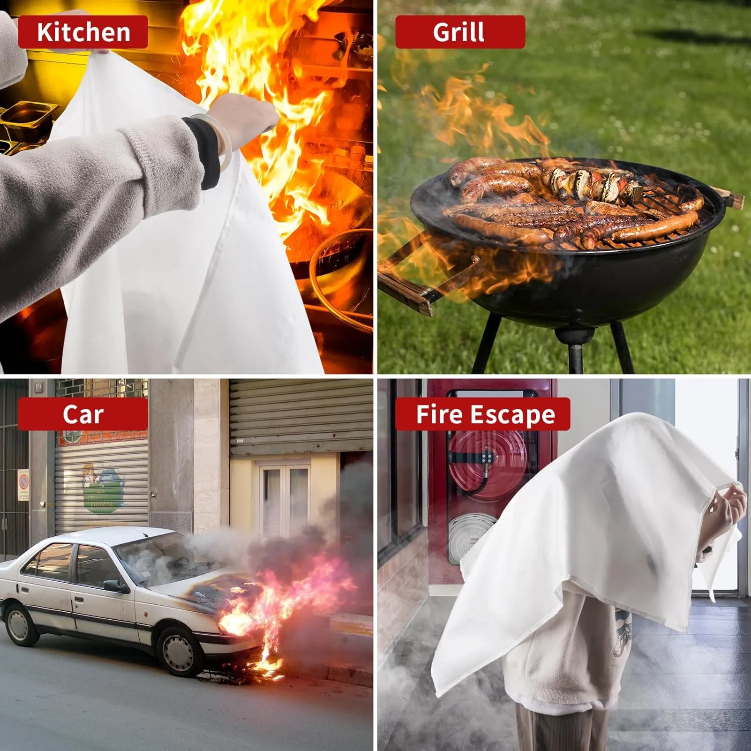 Emergency Fire Blanket, 40"x40" Flame Suppression Fiberglass Fire Blankets for Home Kitchen Camping Car Office Warehouse (4 Pack)