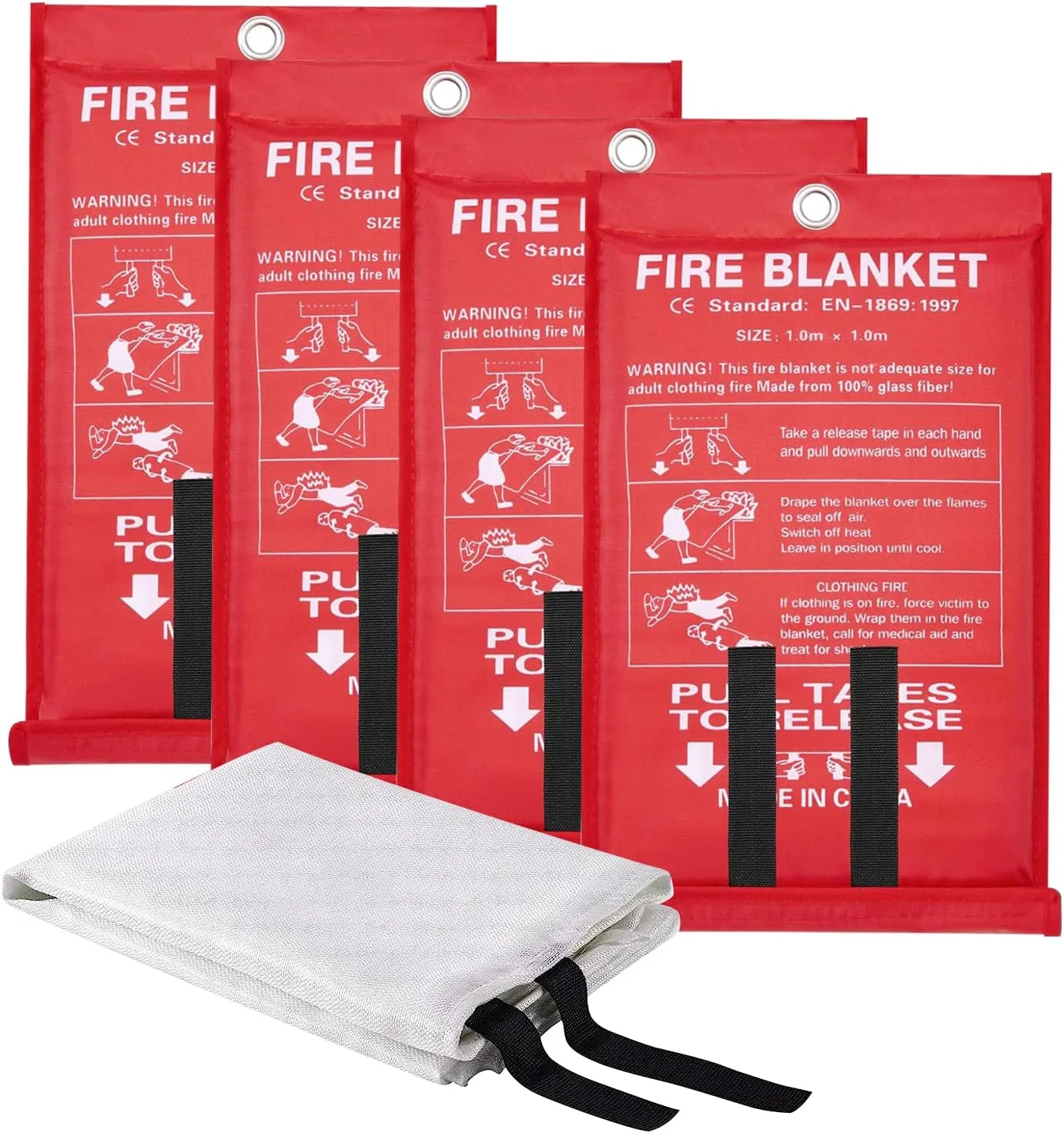 Emergency Fire Blanket, 40"x40" Flame Suppression Fiberglass Fire Blankets for Home Kitchen Camping Car Office Warehouse (4 Pack)
