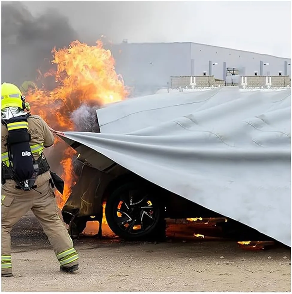 Emergency Fire Blanket for Car, Fireproof Tarp Survival Safety Fire Suppression Blanket for Electric Vehicle Truck Automotive Conflagration(19.7 * 29.6ft/6 * 9m)