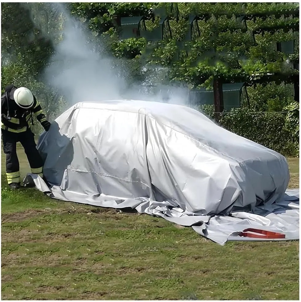 Emergency Fire Blanket for Car, Fireproof Tarp Survival Safety Fire Suppression Blanket for Electric Vehicle Truck Automotive Conflagration(19.7 * 29.6ft/6 * 9m)