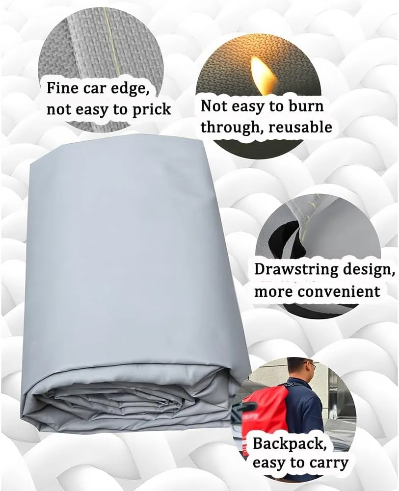 Emergency Fire Blanket for Car, Silicone Coated Fibergalss Cover, Heat Resistant Fire Suppression Blankets, Survival Safety for Electric Vehicle Truck Automotive Conflagration(8x10m/26.2x32.8ft)