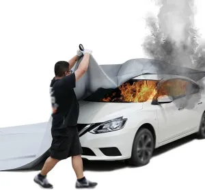 Emergency Fire Blanket for Car, Silicone Coated Fibergalss Cover, Heat Resistant Fire Suppression Blankets, Survival Safety for Electric Vehicle Truck Automotive Conflagration(8x10m/26.2x32.8ft)