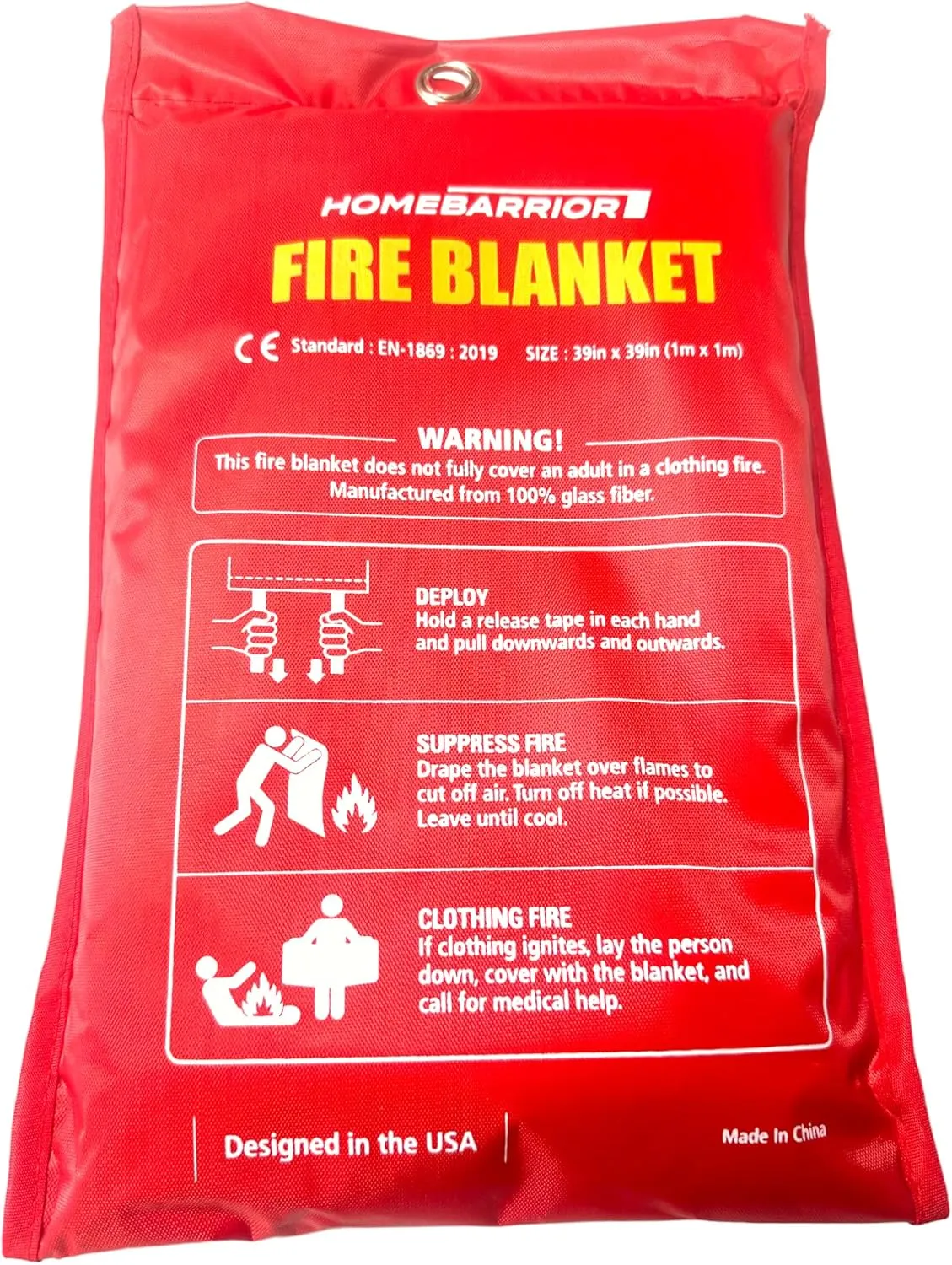 Emergency Fire Blanket for Fire Suppression, 39x39 inches Flame Retardant Fabric Fireproof Blanket, Survival Gear for Home Safety, Outdoor Camping (2 Pack)
