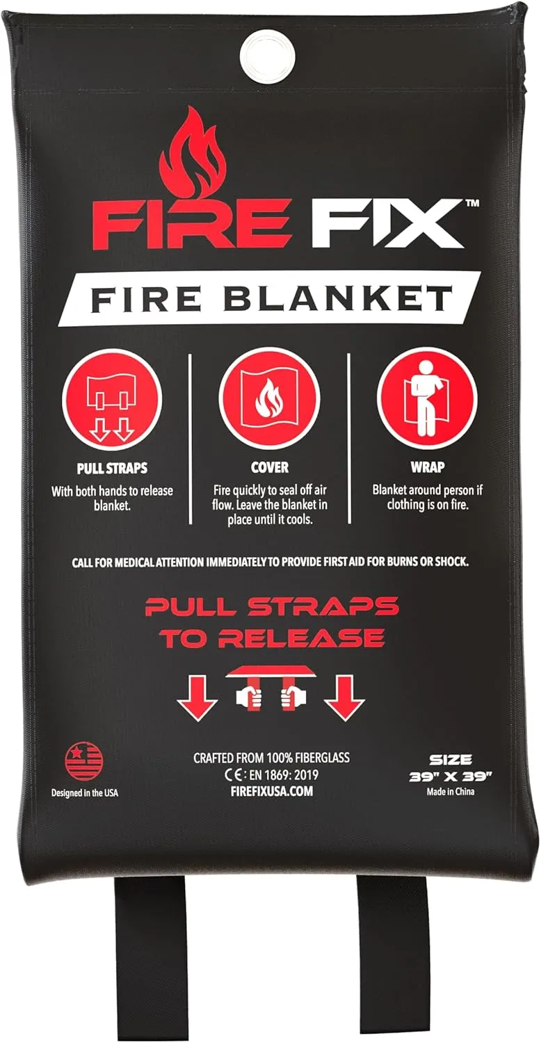 Emergency Fire Blanket for Home & Kitchen | 2-Pack   Mount | Fire Extinguisher for Camping Gear, Car Safety, Hiking, Survival Kit & Welding | Flame Retardant Preparedness Supplies 39" x 39"