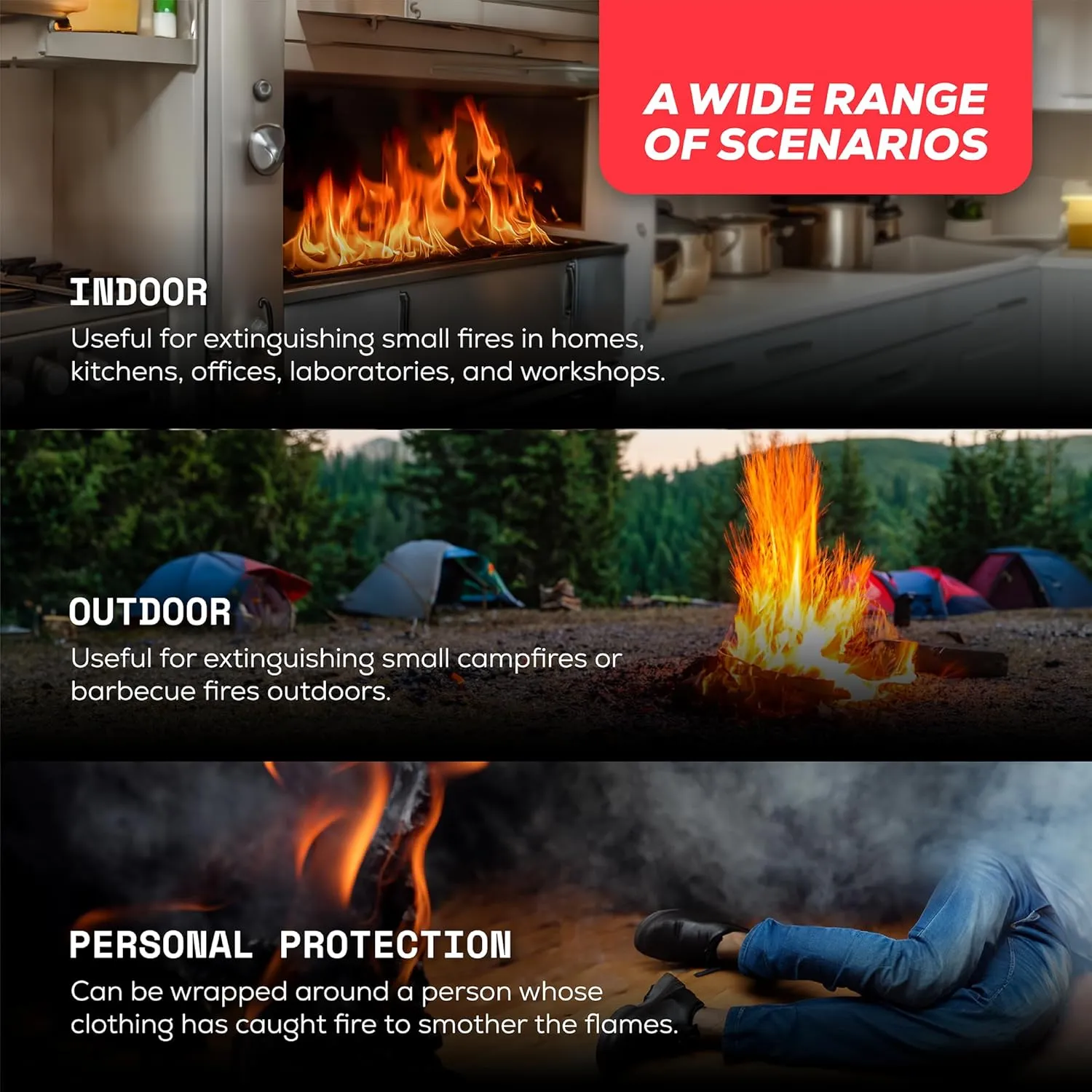 Emergency Fire Blanket for Home & Kitchen | 2-Pack   Mount | Fire Extinguisher for Camping Gear, Car Safety, Hiking, Survival Kit & Welding | Flame Retardant Preparedness Supplies 39" x 39"