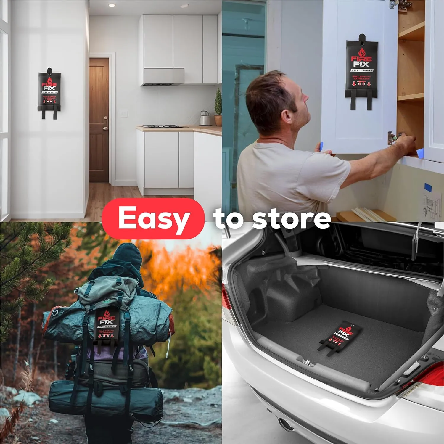 Emergency Fire Blanket for Home & Kitchen | 2-Pack   Mount | Fire Extinguisher for Camping Gear, Car Safety, Hiking, Survival Kit & Welding | Flame Retardant Preparedness Supplies 39" x 39"