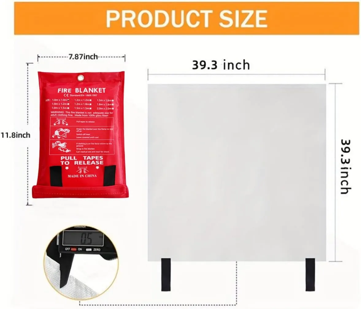 Emergency Fire Blanket for Home and Kitchen Fiberglass Fire Suppression Blanket (39''X39'') Great for School, Fireplace, Grill, Car, Office, Warehouse (4PCS)