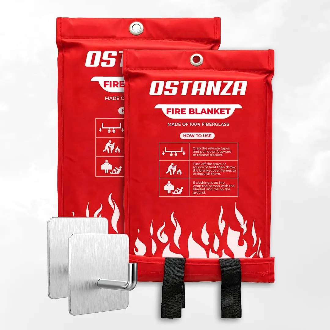 Emergency Fire Blanket | Pack of 2 Fire Blankets Emergency for Home and Kitchen with Hook | 39" x 39" Fiberglass Emergency Blankets for Camping, School, Car, Warehouse