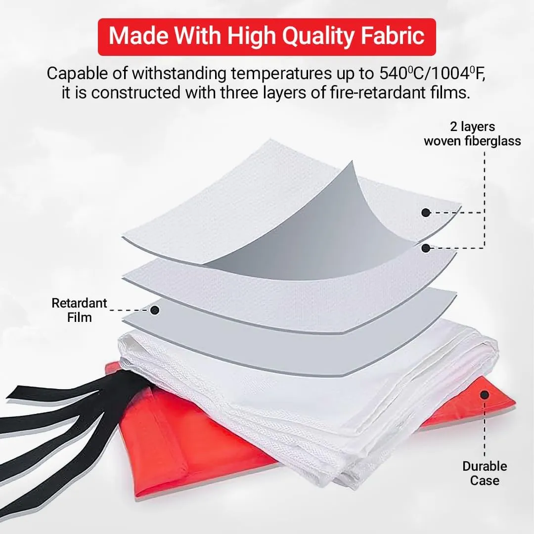 Emergency Fire Blanket | Pack of 2 Fire Blankets Emergency for Home and Kitchen with Hook | 39" x 39" Fiberglass Emergency Blankets for Camping, School, Car, Warehouse