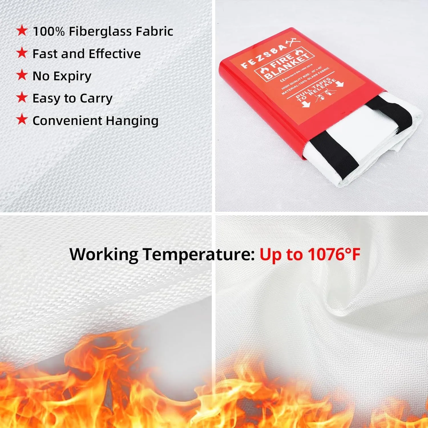 Emergency Fire Blankets,Fire Safety Blanket for Kitchen Home, Fire Supression Blanket Good for School Safety, Fireplace, and Camping,Hurricane Preparedness Items (2, Pack Case 40x40 inches)