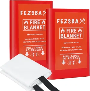 Emergency Fire Blankets,Fire Safety Blanket for Kitchen Home, Fire Supression Blanket Good for School Safety, Fireplace, and Camping,Hurricane Preparedness Items (2, Pack Case 40x40 inches)