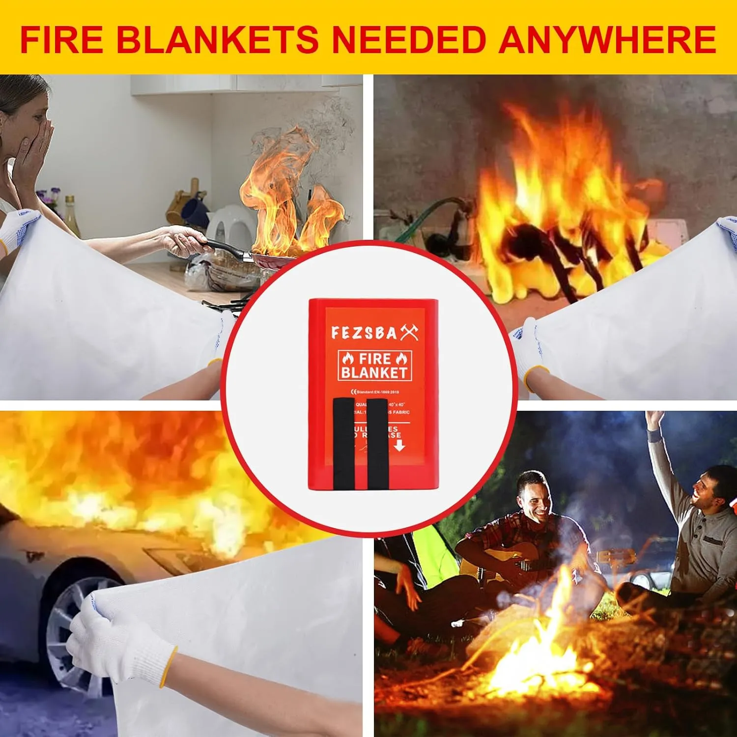 Emergency Fire Blankets,Fire Safety Blanket for Kitchen Home, Fire Supression Blanket Good for School Safety, Fireplace, and Camping,Hurricane Preparedness Items (2, Pack Case 40x40 inches)