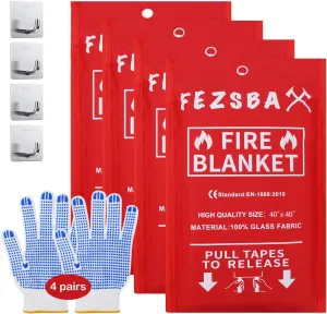 Emergency Fire Blankets,Fire Safety Blanket for Kitchen Home, Fire Supression Blanket Good for School Safety, Fireplace, and Camping,Hurricane Preparedness Items (4, Pack 40x40 inches)