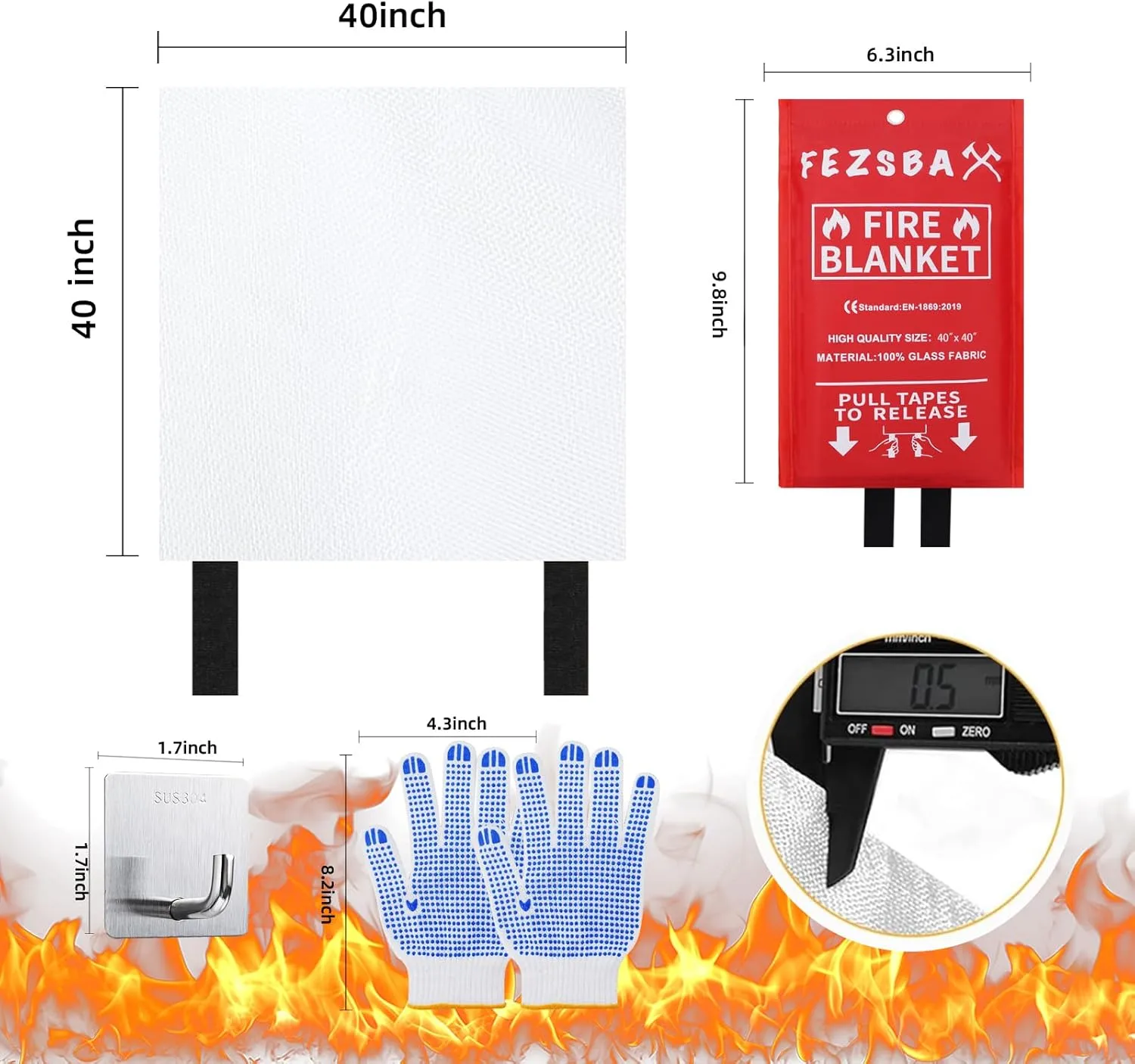 Emergency Fire Blankets,Fire Safety Blanket for Kitchen Home, Fire Supression Blanket Good for School Safety, Fireplace, and Camping,Hurricane Preparedness Items (4, Pack 40x40 inches)