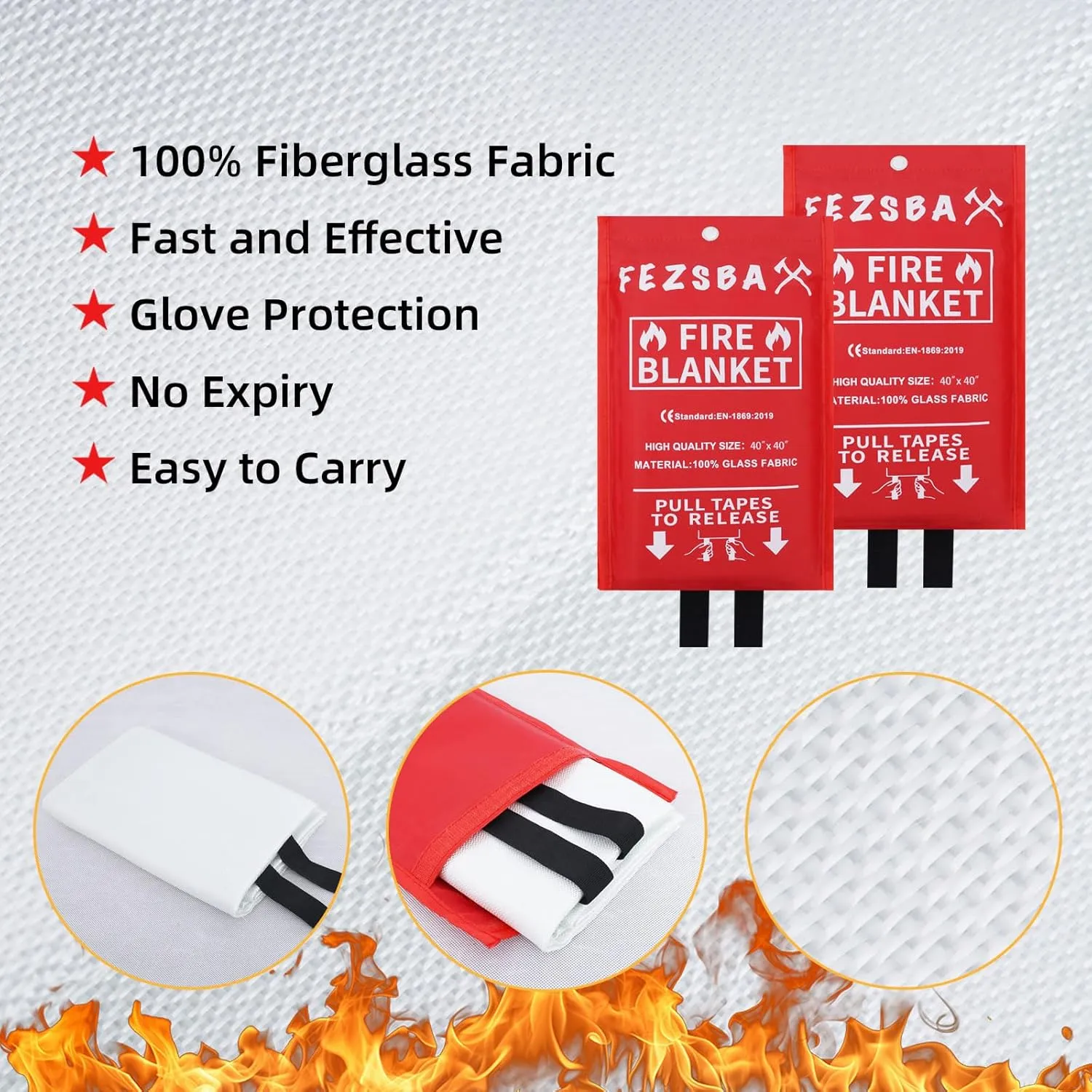 Emergency Fire Blankets,Fire Safety Blanket for Kitchen Home, Fire Supression Blanket Good for School Safety, Fireplace, and Camping,Hurricane Preparedness Items (4, Pack 40x40 inches)