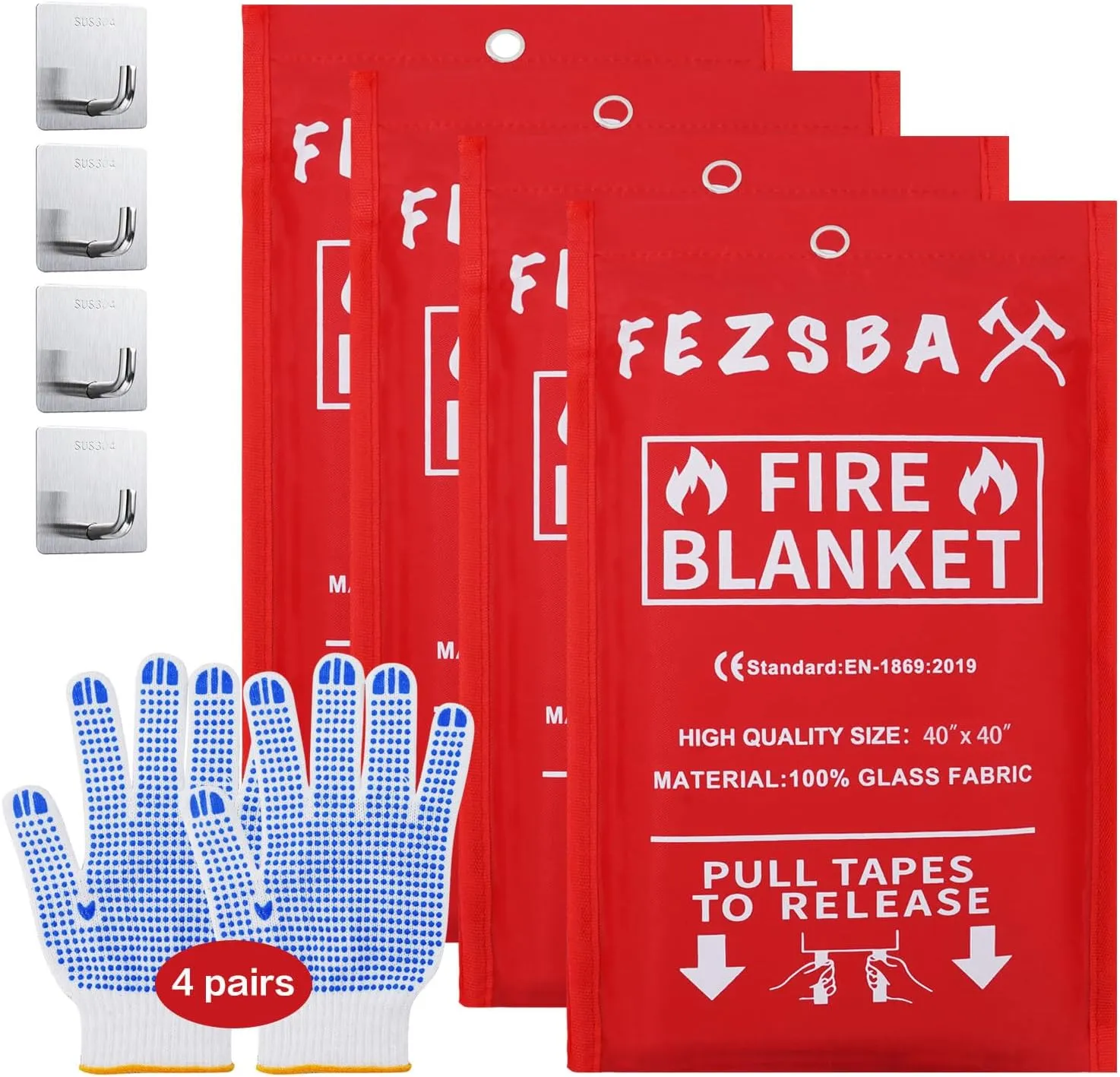 Emergency Fire Blankets,Fire Safety Blanket for Kitchen Home, Fire Supression Blanket Good for School Safety, Fireplace, and Camping,Hurricane Preparedness Items (4, Pack 40x40 inches)