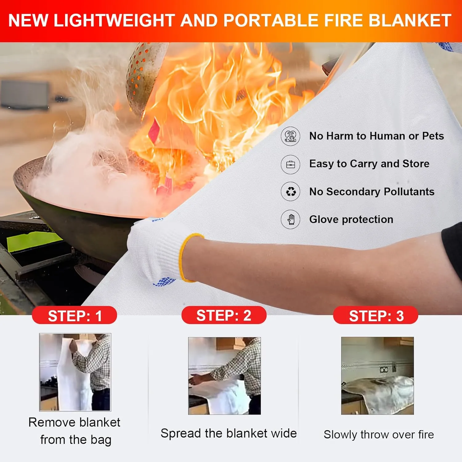Emergency Fire Blankets,Fire Safety Blanket for Kitchen Home, Fire Supression Blanket Good for School Safety, Fireplace, and Camping,Hurricane Preparedness Items (4, Pack 40x40 inches)