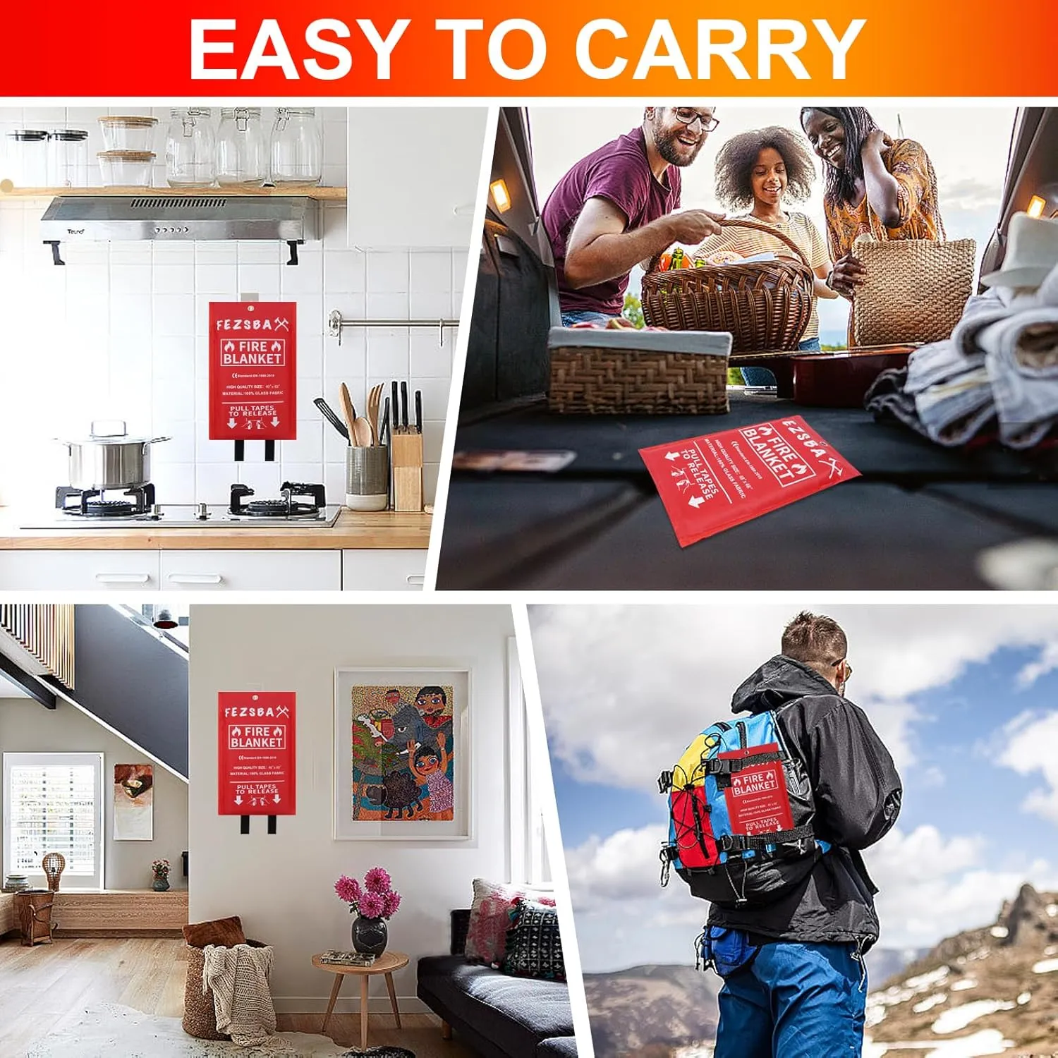 Emergency Fire Blankets,Fire Safety Blanket for Kitchen Home, Fire Supression Blanket Good for School Safety, Fireplace, and Camping,Hurricane Preparedness Items (4, Pack 40x40 inches)