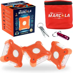 Emergency Lights for Vehicles | 3-Pack LED Road Flares | Flares Emergency Road | LED Emergency Flares Include Batteries, Case, Whistle & more | Stronger, Brighter & Better than round Flares!