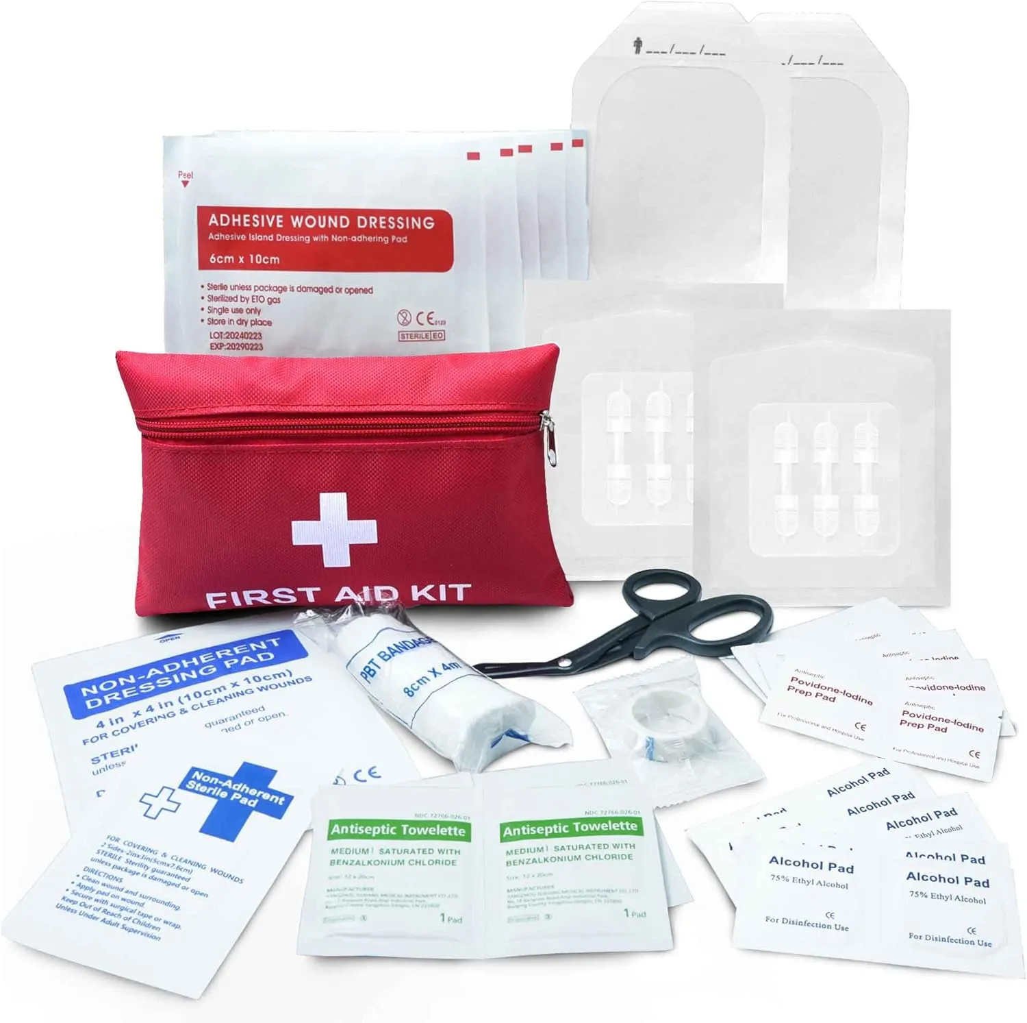 Emergency Wound Closure Strips Kit Set,Sutures Butterfly Bandaids, Ifak Trauma Kit Refill First Aid Supplies for Hiking Camping Backpacks, Zip Stitch Wound Closure Strips (White, Small)