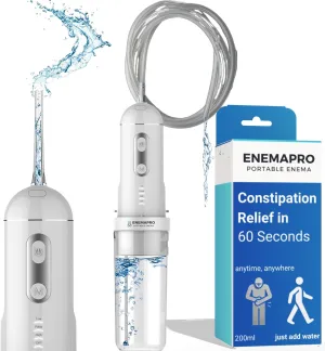 ENEMAPRO-200ml Travel Enema Kit for Fast Constipation Relief & Colon Cleanse | Use Standing, Sitting or Lying Down | 5 Nozzles, 1.5m Tube, Travel Bag | for Men, Women & Senior Care
