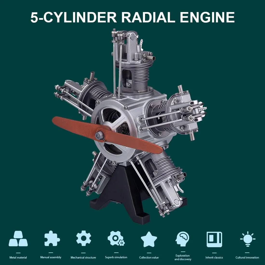 Engine Model Kit, 1:6 Five Cylinder Radial Engine Aircraft Engine, Internal Combustion Engine Model for Technology Enthusiasts DIY Experiment (230 pcs)