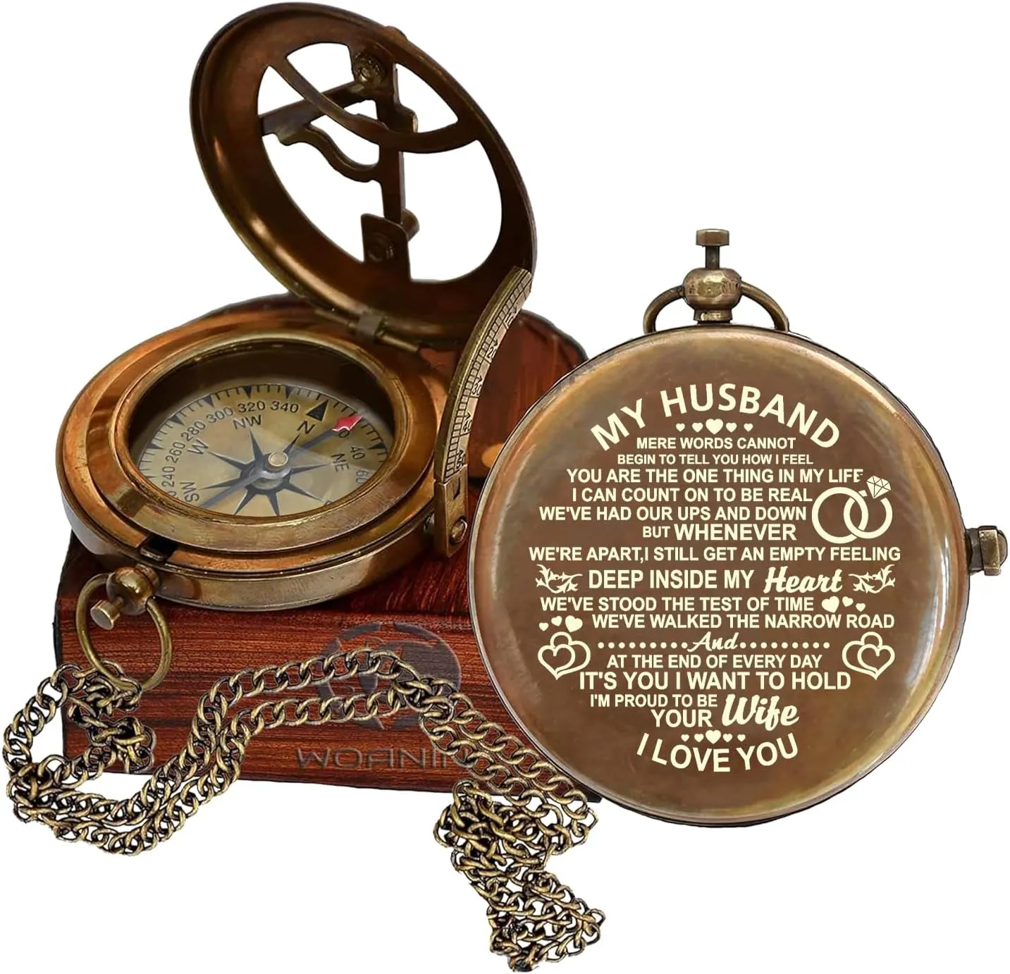 Engraved Compass, to My Husband I Love You, Brass Compass Engraved Gifts for Men, Bronze for Men, Romantic Gifts for Him/Her, Keepsake Gifts for Husband