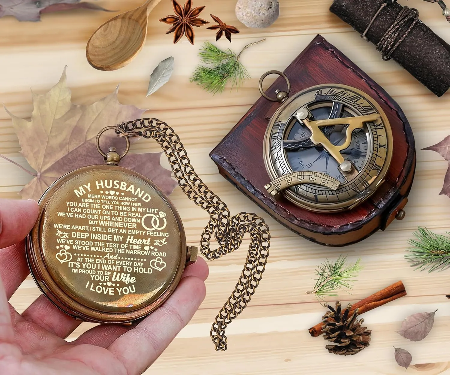 Engraved Compass, to My Husband I Love You, Brass Compass Engraved Gifts for Men, Bronze for Men, Romantic Gifts for Him/Her, Keepsake Gifts for Husband