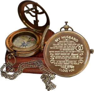 Engraved Compass, to My Husband I Love You, Brass Compass Engraved Gifts for Men, Bronze for Men, Romantic Gifts for Him/Her, Keepsake Gifts for Husband
