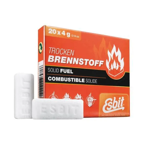 Esbit 4g Solid Fuel Tablets for Backpacking & Camping Stoves & Grills, 1300-Degree Smokeless Emergency Fire Starter Squares, 20 Pack