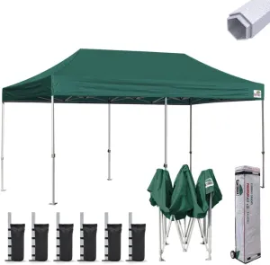 Eurmax USA Premium 10'x20' Pop-up Canopy Tent Commercial Instant Canopies Shelter with Heavy Duty Wheeled Carry Bag Bonus 4 Sand Bags (Forest Green)
