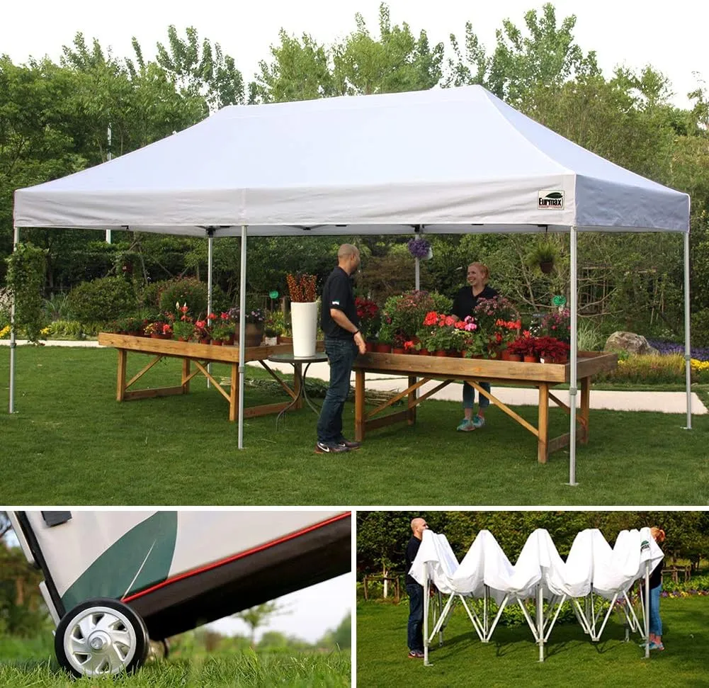 Eurmax USA Premium 10'x20' Pop-up Canopy Tent Commercial Instant Canopies Shelter with Heavy Duty Wheeled Carry Bag Bonus 4 Sand Bags (Forest Green)