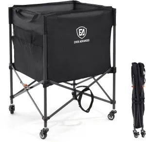 EVER ADVANCED Rolling Ball Storage Cart with Lockable Wheels, 33 x 22.8in Collapsible Garage Sports Equipment Organizer for Volleyball Basketball Tennis Toy Storage Multi-Sport Family Gym