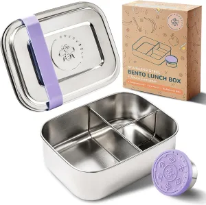 Everusely - Bento Box for Kids - Lavender, 6.5x4.7 / 27oz - Stainless Steel Lunch Box w/Leakproof Condiment Container - 3 Compartment Snack Box for School, Office Meals - Freezer & Dishwasher Safe