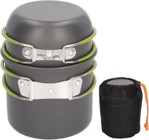 EVTSCAN 2 PCS Aluminum Camping Cookware Mess Kit, with Foldable Handle and Mesh Bag, for Hiking Backpacking Gear Picnic Cooking Pot Bowl Set, Suitable for 1 to 2 People