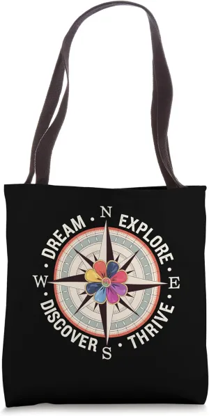 Explore Discover Dream Thrive Compass Navigator Adventure Tote Bag