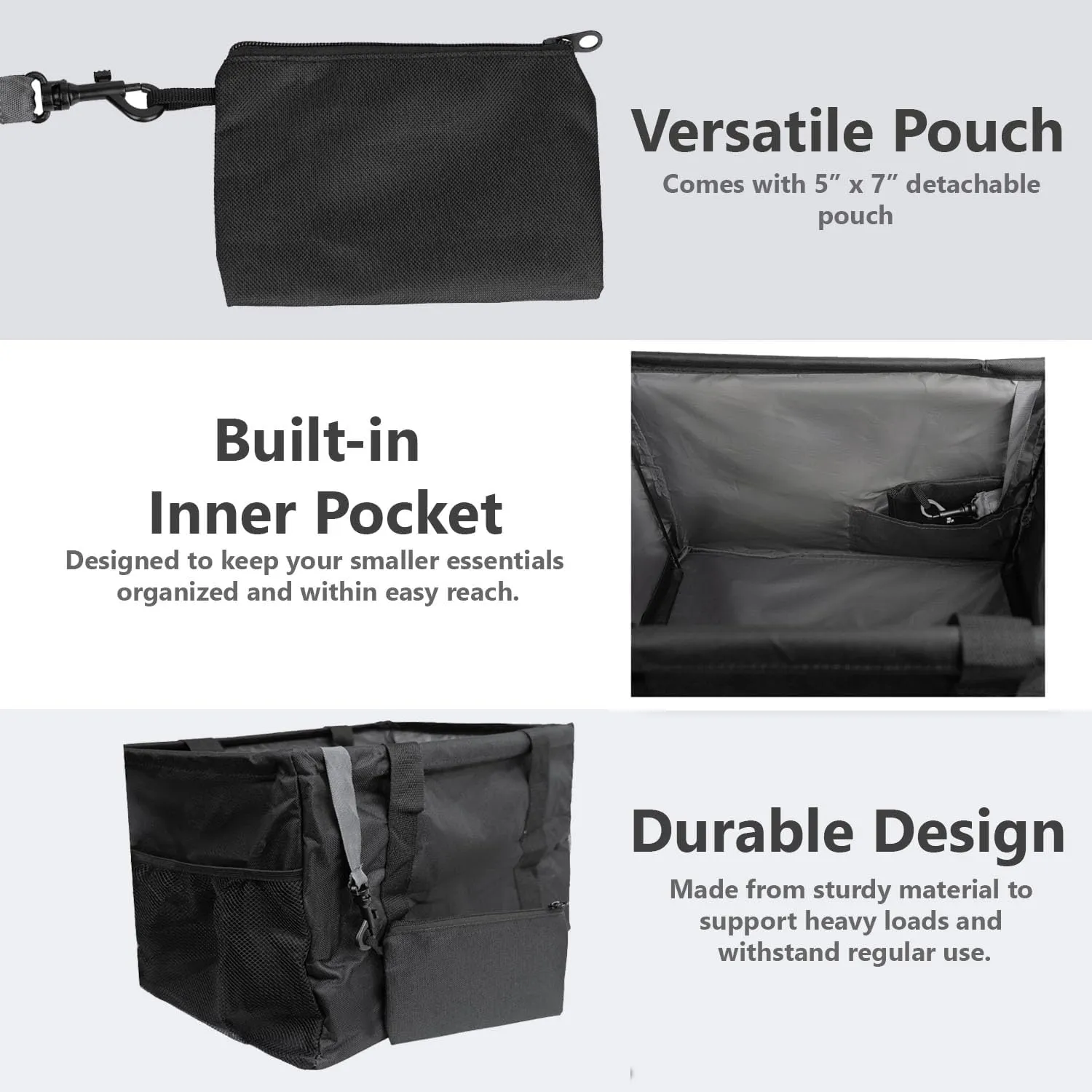 Extra Large Utility Tote Bag - Collapsible Tote with Wire Frame for Beach, Groceries, Travel - Includes 5x7 Bag